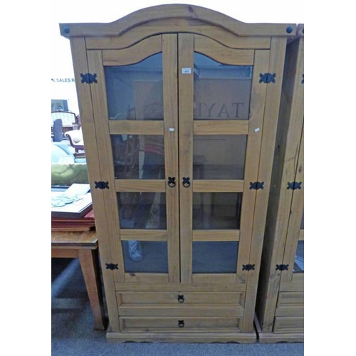 5057 - PINE CABINET WITH 2 GLASS PANEL DOORS AND SHELVED INTERIOR OVER BASE OF 2 DRAWERS - WIDTH 97 CM X HE... 