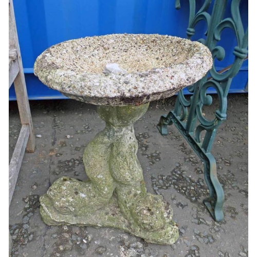 5085I - CONCRETE BIRD BATH ON DECORATIVE BASE, DIAMETER 39CM