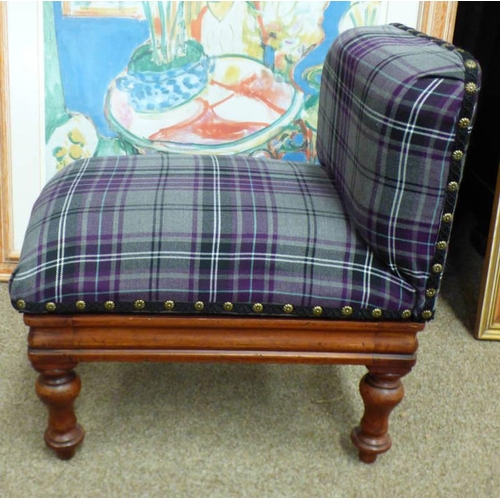 5540 - MAHOGANY FRAMED GOUT STOOL WITH TARTAN TOP ON TURNED SUPPORTS