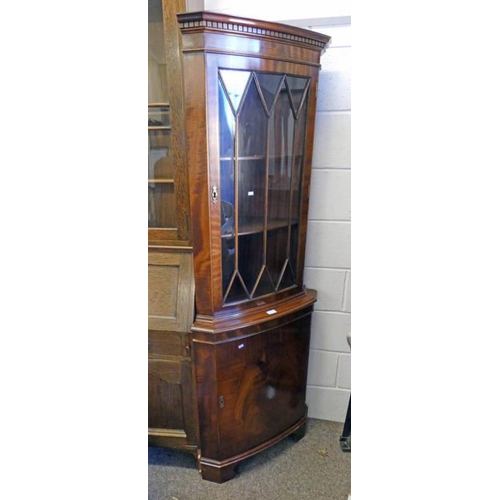 5542 - MAHOGANY CORNER CABINET WITH ASTRAGAL GLASS PANEL DOOR OVER PANEL