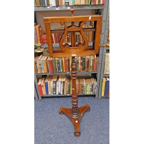 5543 - 19TH CENTURY ROSEWOOD ADJUSTABLE MUSIC STAND WITH BRASS CANDLE STICKS