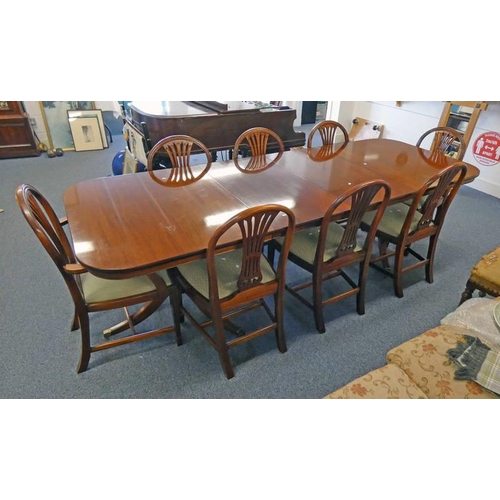 5545 - MAHOGANY TWIN PEDESTAL DINING TABLE WITH 2 LEAVES EXTENDED LENGTH 266CM LONG & SET OF 8 DINING CHAIR... 