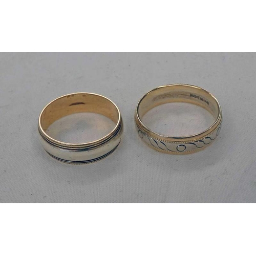 683 - 2 X 9CT GOLD WEDDING BANDS - 8.5G, RING SIZE S & T