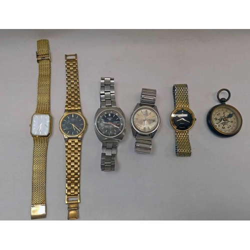 75 - VARIOUS WRISTWATCHES BY SEIKO ETC AND POCKET COMPASS