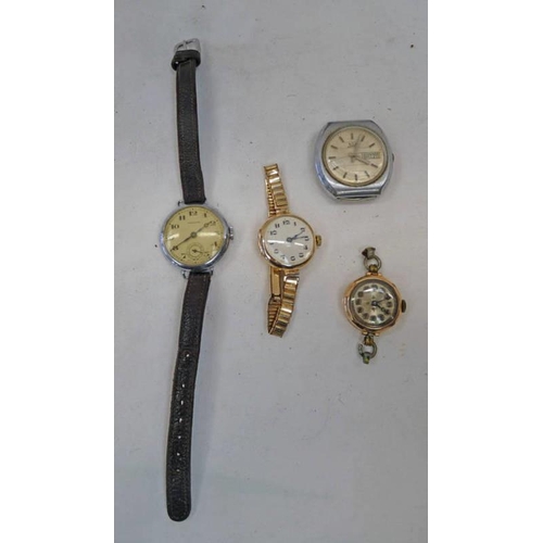 78 - 2 X 9CT GOLD CASED WATCHES, ONE OTHER WRISTWATCH THE DIAL SIGNED HENDERSON & ONE SIGNED ASTRAL