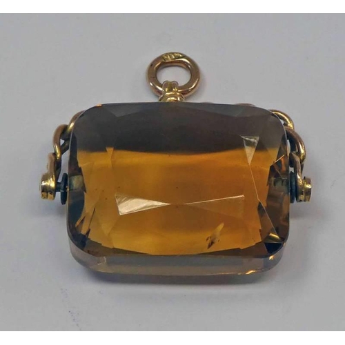 79 - 9CT GOLD MOUNTED GEM SET SWIVEL FOB - 3.5 CM WIDE