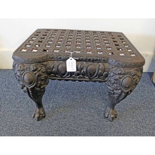 5045P - CAST IRON FOOTSTOOL WITH PIERCED DECORATION ON PAW FEET,  WIDTH 46 CM X HEIGHT 29CM