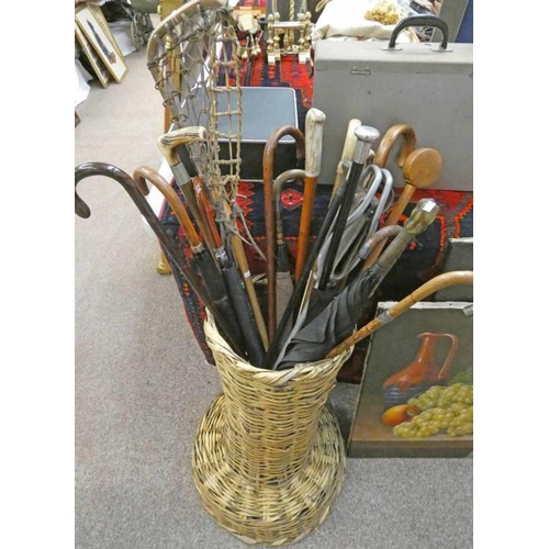 1073 - SELECTION OF WALKING STICKS AND UMBRELLAS INCLUDING  HORN SILVER MOUNTED ETC