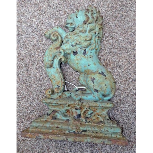 1078 - 19TH CENTURY CAST IRON LION RAMPANT DOOR STOP  37 CM TALL