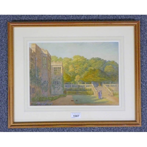 1087 - CAROLINE PATERSON,  HADDON HALL,  SIGNED,  GILT FRAMED WATERCOLOUR,  24 X 34 CM