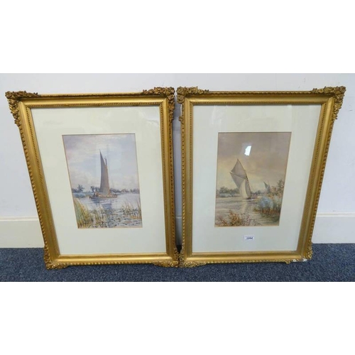 1094 - S J BATCHELOR,  THE NORFOLK BROADS,  SIGNED,  PAIR OF GILT FRAMED WATERCOLOURS,  34 X 23.5 CM