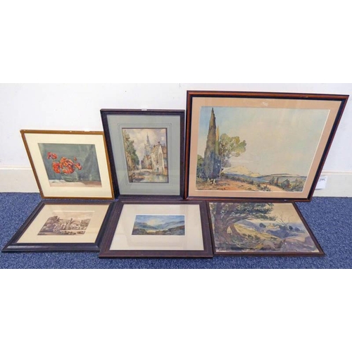 1101 - SELECTION OF VARIOUS FRAMED WATERCOLOUR PICTURES DEPICTING STILL LIVES, RURAL SCENE, RIVER SCENES & ... 