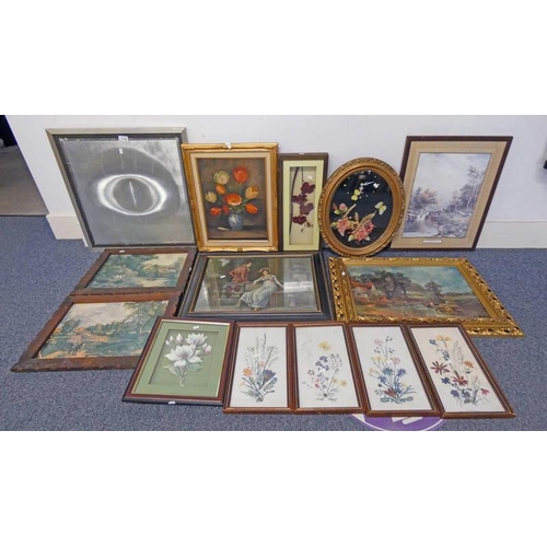 1128 - SELECTION OF VARIOUS FRAMED PICTURES, LARGEST 46 X 74 CM