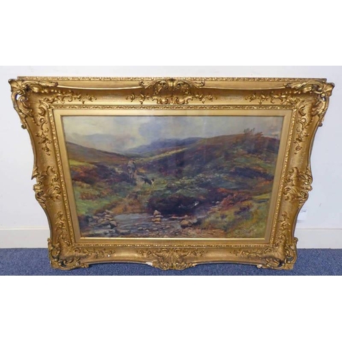 1143 - J MACWHIRTER RA,  GLEN CLOY ARRAN,  SIGNED,  GILT FRAMED OIL PAINTING  62 X 95 CM