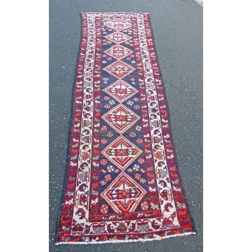 1148 - RICH BLUE GROUND IRANIAN RUNNER WITH DIAMOND MEDALLION DESIGN, 290 X 100CM