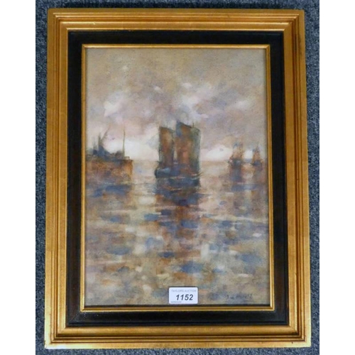 1152 - J WATERSON HERALD,  FISHING BOATS,  SIGNED,  GILT FRAMED WATERCOLOUR 34.5 X 24.5 CM