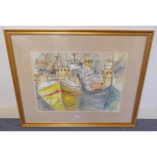 1154 - JOHN FORGAN - (ARR),  THE FISHING FLEET,  SIGNED,  GILT FRAMED WATERCOLOUR 53 X 73 CM