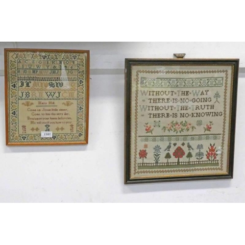 1161 - 2 FRAMED SAMPLERS TO INCLUDE 19TH CENTURY FRAMED SAMPLER BY MARY MILL