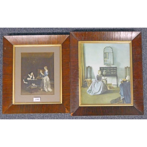 1162 - PAIR OF ROSEWOOD FRAMED PRINTS, 'THE LETTER' 25 X 19 CM, & 1 OTHER