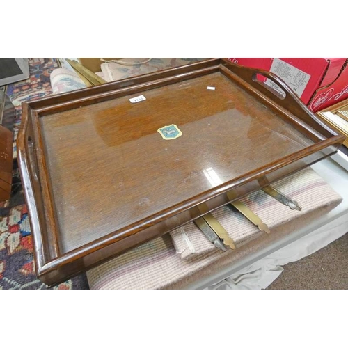 1165 - OAK 2 HANDLED TRAY WITH CREST TO CENTRE