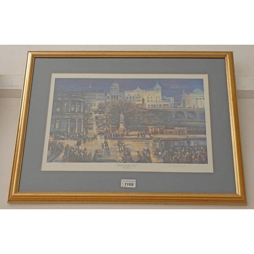 1169 - ERIC AULD,  'HEART OF THE CITY' ABERDEEN,  SIGNED,  GILT FRAMED PRINT 26 X 42.5 CM