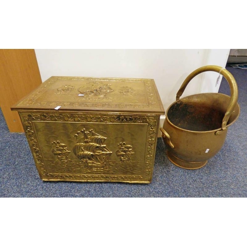 117 - BRASS COAL BOX & COAL BUCKET