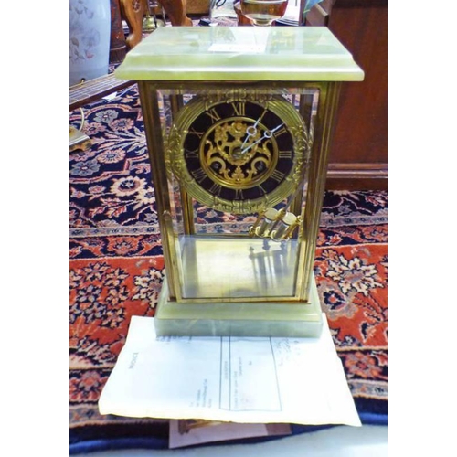 1185 - LATE 19TH / EARLY 20TH CENTURY 4 GLASS MANTLE CLOCK WITH ONYX BASE AND TOP