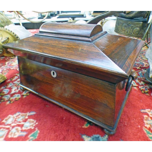 1188 - 19TH CENTURY ROSEWOOD TEA CADDY WITH FITTED INTERIOR