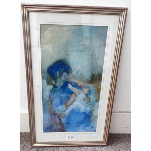 1189 - ANNE ANDERSON MOTHER & CHILD SIGNED FRAMED PRINT 47 X 25.5 CM