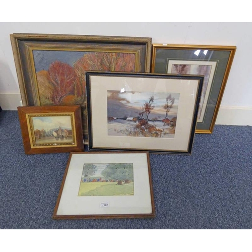 1192 - SELECTION OF FRAMED WATERCOLOURS, OIL PAINTINGS, ETC, TO INCLUDE WORKS BY W HOLMAN