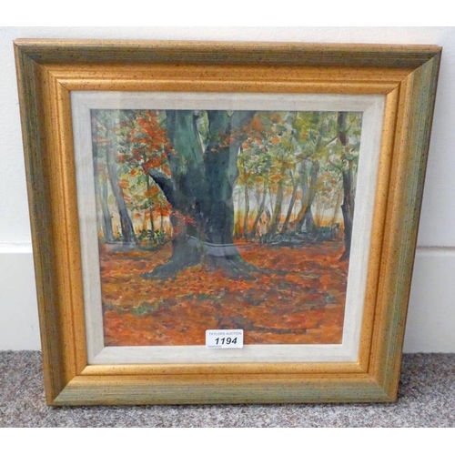 1194 - IAN H HAMILTON,  AUTUMN WOOD,  SIGNED,  GILT FRAMED OIL PAINTING,  24 X 24.5 CM