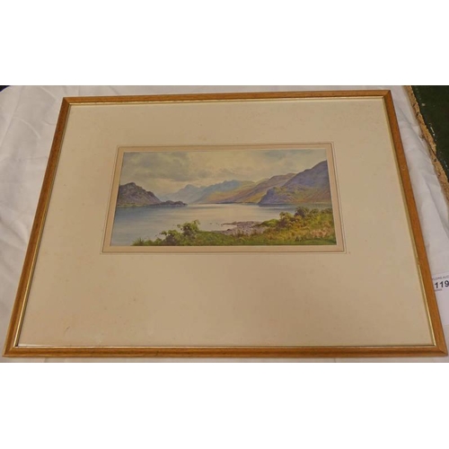 1195B - E H THOMPSON,  LOCH SCENE,  SIGNED,  FRAMED WATERCOLOUR  15 X 30 CM