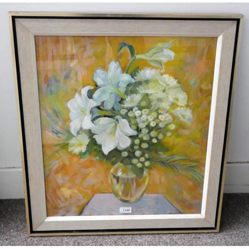 1199 - MARGARET MALCOLM,  FLOWERS IN VASE,  GILT FRAMED OIL PAINTING,  SIGNED,  60 X 51 CM