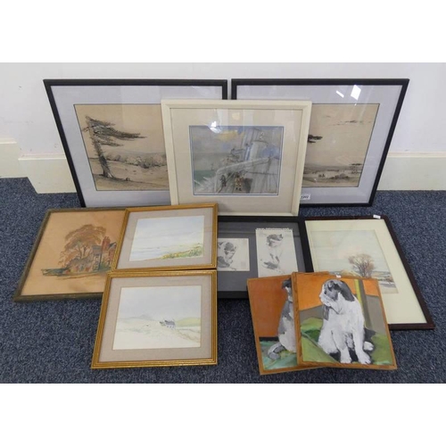 1202 - SELECTION OF FRAMED WATERCOLOURS, OIL PAINTINGS, PENCIL DRAWINGS, ETC