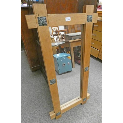 1206 - OAK FRAMED MIRROR IN THE ARTS AND CRAFTS STYLE