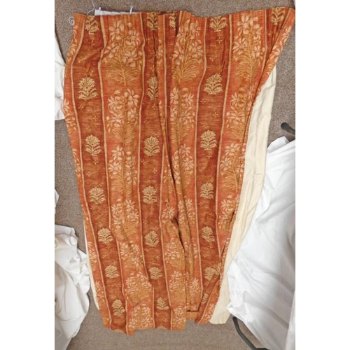 1215 - PAIR OF RED & GOLD FLORAL PATTERN CURTAINS