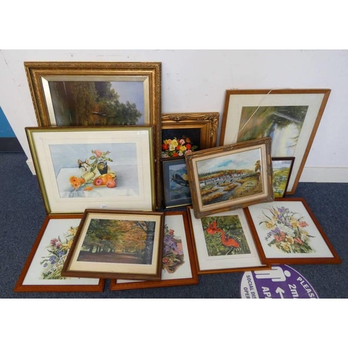 1219 - LARGE SELECTION OF FRAMED & UNFRAMED PICTURES TO INCLUDE WATERCOLOURS, OIL PAINTINGS, PRINTS, ETC