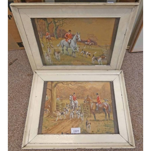 1221 - PAIR OF FRAMED WATERCOLOURS OF HORSES & DOGS SIGNED CHATE