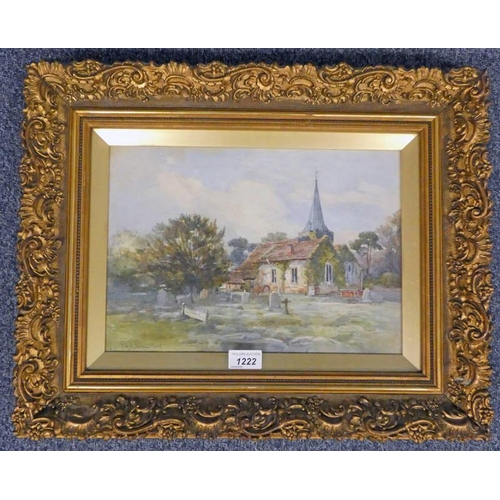 1222 - J KINSON,  STOKE POGES CHURCH,  SIGNED,  GILT FRAMED WATERCOLOUR,  24 X 35 CM