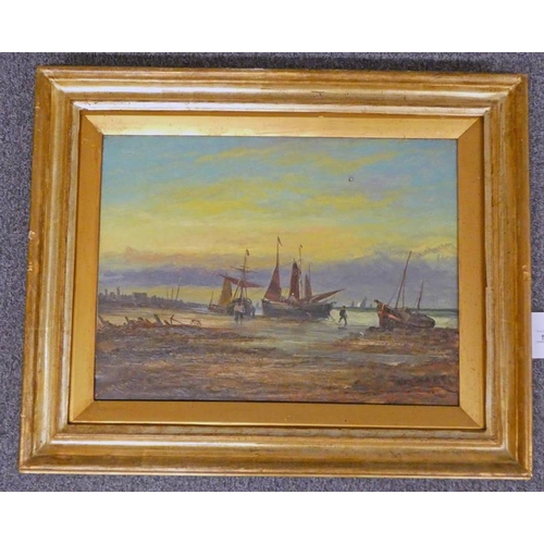 1227 - W ROGERS,  EVENING ON THE SOUTH COAST,  SIGNED,  GILT FRAMED OIL PAINTING 37 X 50 CM