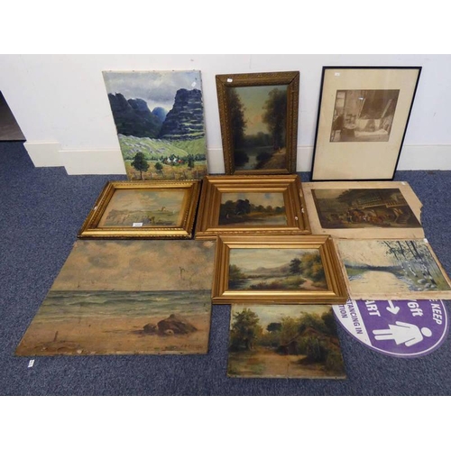 1231 - SELECTION OF FRAMED & UNFRAMED PICTURES TO INCLUDE OIL PAINTINGS OF COUNTRY SCENES, RIVER SCENES, SE... 