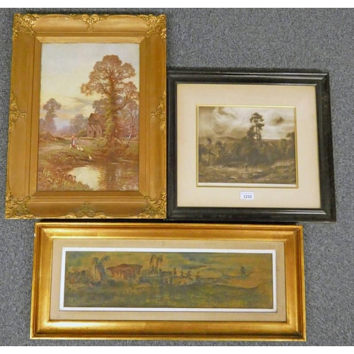 1232 - 3 FRAMED PICTURES TO INCLUDE MEZZOPRINT BY DAVID WATERSON, A PRINT BY ALFRED BREANSKI JR. & AN OIL P... 