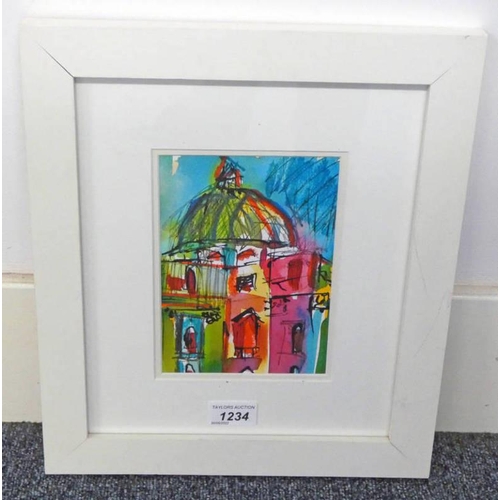 1234 - KATE HENDERSON,  HOME STUDIES,  SIGNED,  FRAMED MIXED MEDIA,  18 X 13 CM