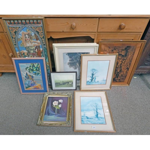 1237 - SELECTION OF FRAMED PICTURES INCLUDING TAPESTRIES, PRINTS, ETC