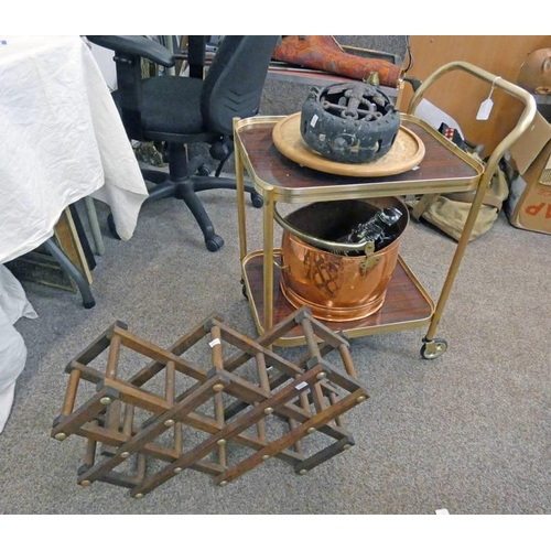 1238 - TEA TROLLEY, FOLDING STAND, COPPER AND BRASS COAL BUCKET ETC