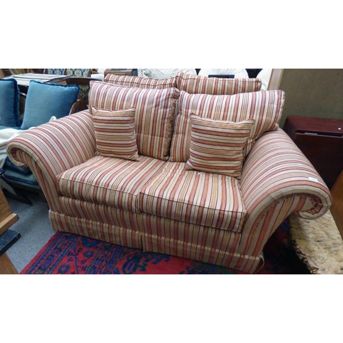 125 - DURESTA OVERSTUFFED STRIPED 2 SEATER SCROLL ARM SETTEE