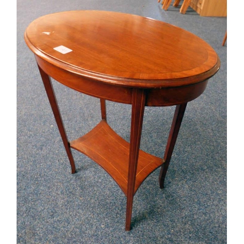 143 - EARLY 20TH CENTURY CROSSBANDED MAHOGANY OVAL TOPPED TABLE, LENGTH 53CM