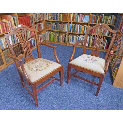 160 - PAIR OF 19TH CENTURY MAHOGANY OPEN ARMCHAIRS ON SQUARE SUPPORTS