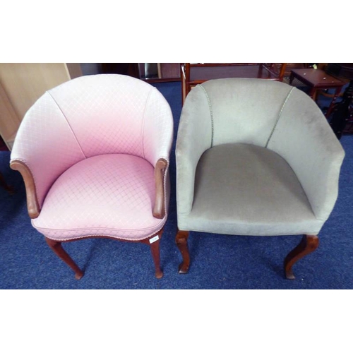 175 - EARLY 20TH CENTURY MAHOGANY FRAMED TUB CHAIR ON PAD FEET & MAHOGANY FRAMED TUB CHAIR ON SHAPED SUPPO... 