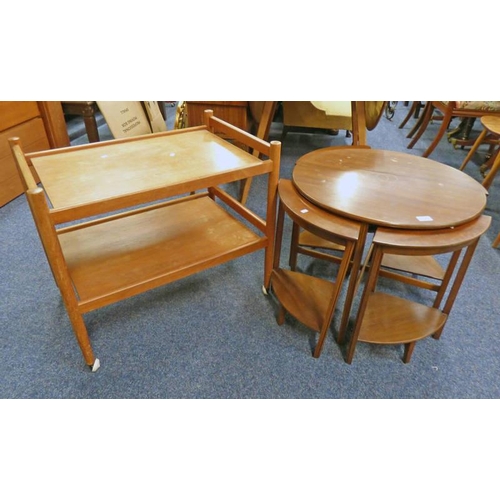 180 - NEST OF 5 MAHOGANY TABLES AND TEAK TROLLEY